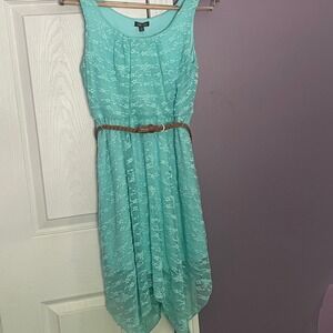 NWT Lily‎ Rose Floral Aqua Lace Sleeveless Belted Dress - Women's XS